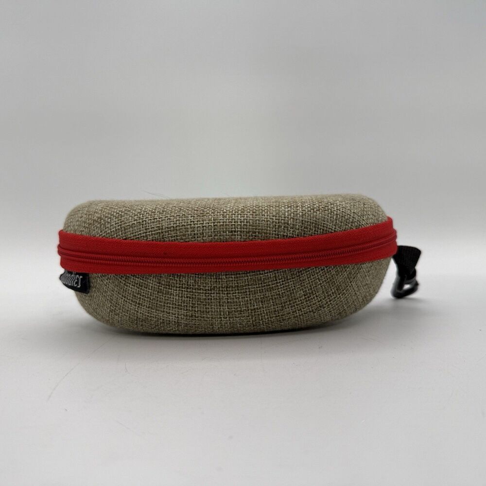 Woodies Sunglasses Case New Hard Shell Burlap Zipper Pouch Tan Red Accessories - Picture 3 of 9